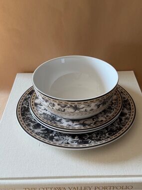 Royal Doulton Provence Noir Dinnerware Set, Black Fruit Floral China Plates